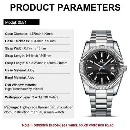 LN LENQIN Mens Watches Waterproof Stainless Steel Watch for Men Analog Quartz Fashion Business Designer Wristwatch