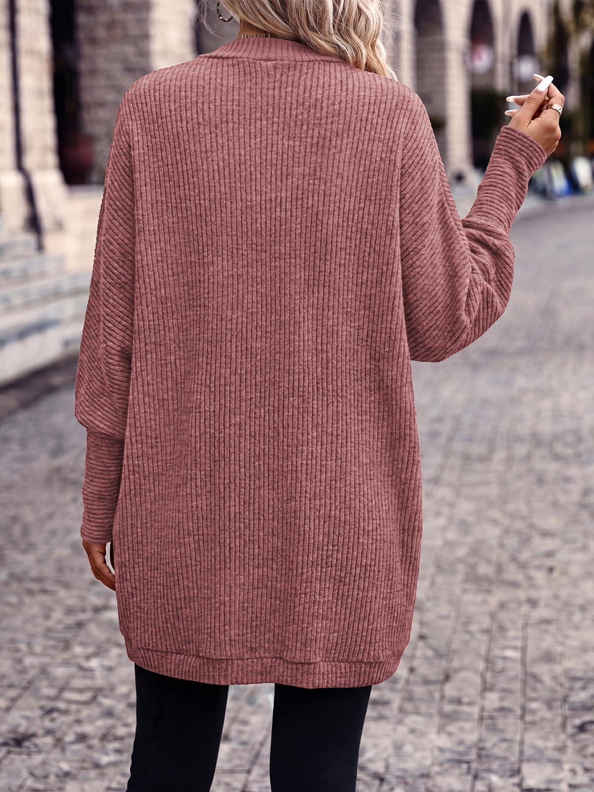 PRETTYGARDEN Batwing Long Sleeve Lightweight Cardigan Sweaters for Women | Casual Open Front Long Cardigans, Loose Fit Soft Ribbed Knit Light Weight Sweater, Fashion Early Fall Clothes, Travel Outfits