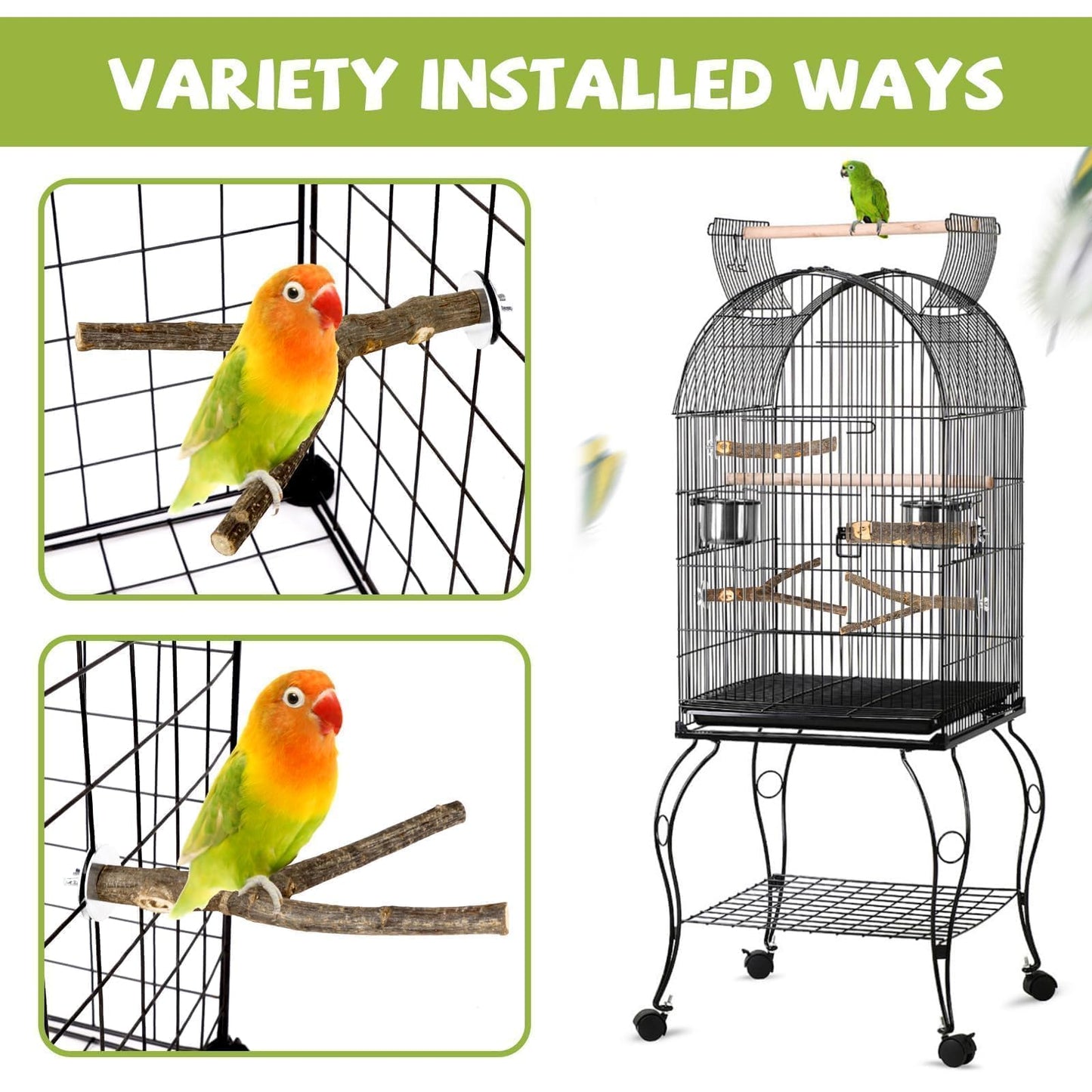 8 PCS Bird Perch Set for Cage - Natural Apple Wood Platforms & Hardwood Branches for Parakeets, Budgies, Cockatiels - Small Bird Habitat Gym, Climbing Stand & Safe Chew Toys
