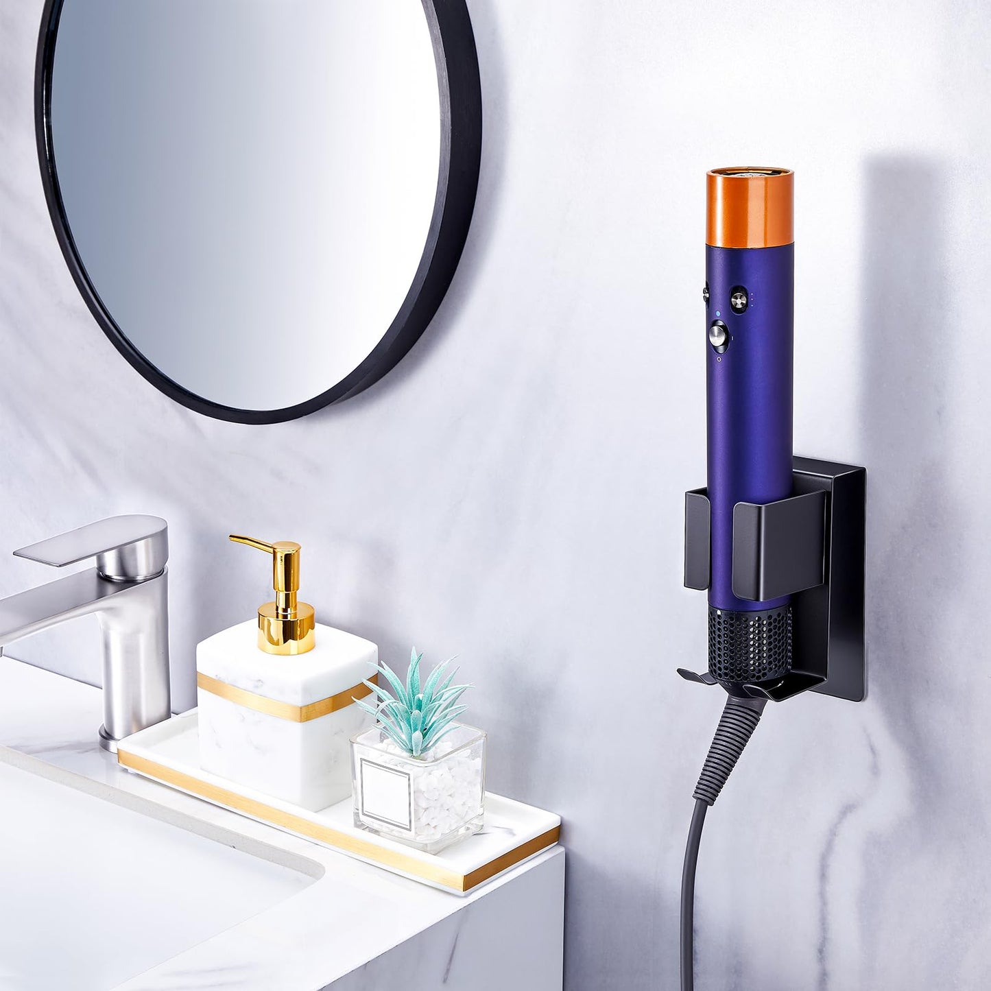 Hair Straightener Holder Wall Mounted Blow Dryer Holder, Blow Dryer and Curling Iron Holder, Hair Dryer and Straightener Holder, Bathroom Hair Tools Organizer and Storage (Black, 1Pc)