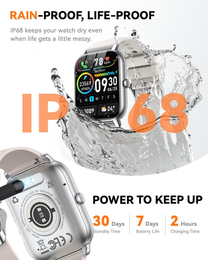 Smart Watches for Men Women, Fitness Tracker with Activity Counter/Sleep Monitor, IP68 Waterproof Smart Watch for Android iPhone iOS Compatible (Jet Black, 1.83)