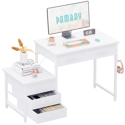 Pamray 47 inch Computer Desk with 5 Drawers and Printer Space for Office | Ample Storage, Space-saving, Easy Assembly, Sturdy, Suitable for Home Office, Study and Writing, Bedroom and Dorms