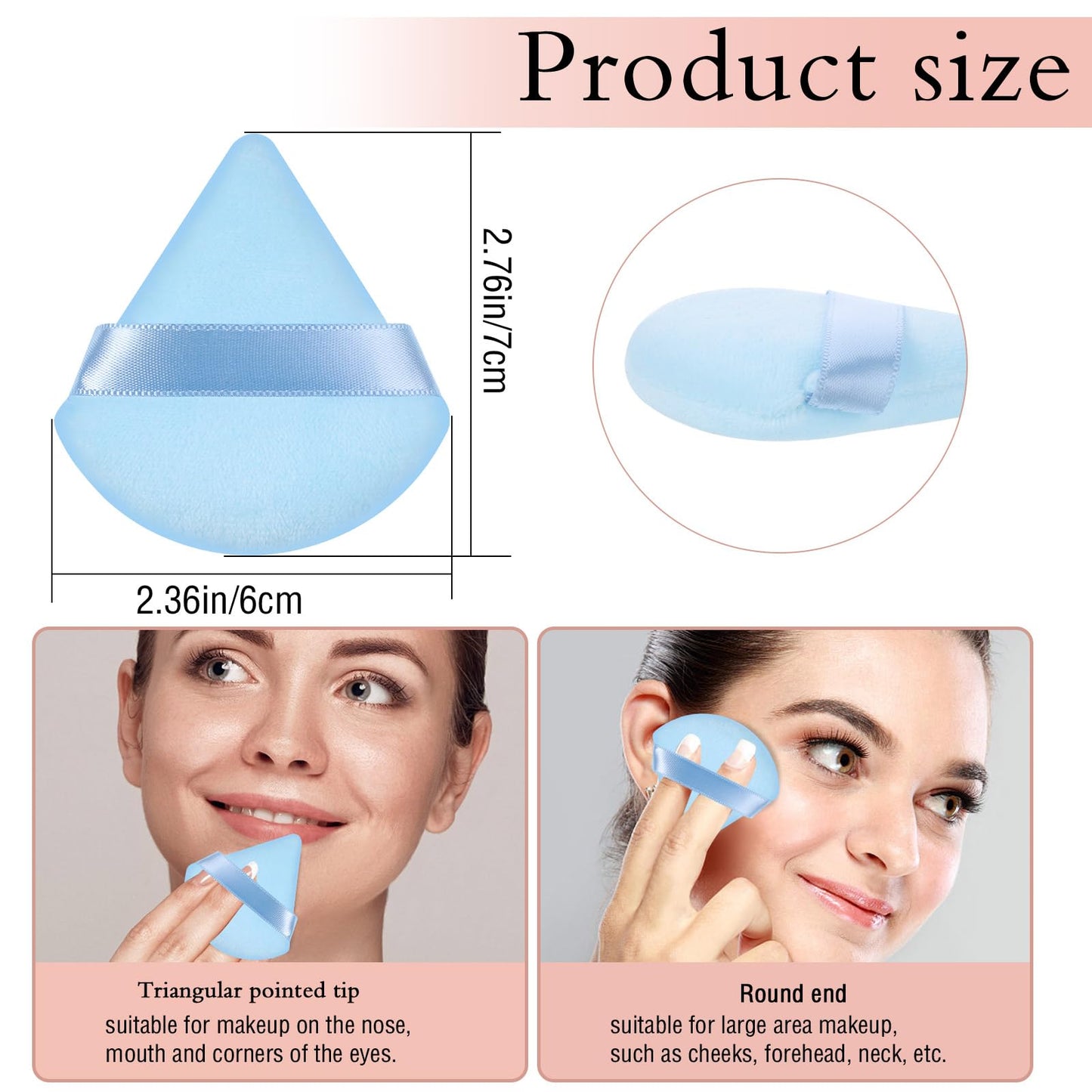 Pimoys 6 Pieces Powder Puff, Face Makeup Sponge Soft Velour Triangle Powder Puffs Beauty Sponge for Loose Powder (Black, Pink)