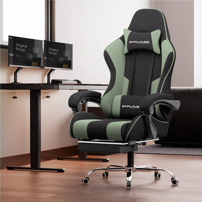 GTPLAYER Gaming Chair, Computer Chair with Footrest and Lumbar Support, Height Adjustable Game Chair with 360°-Swivel Seat and Headrest and for Office or Gaming (Pearl White)