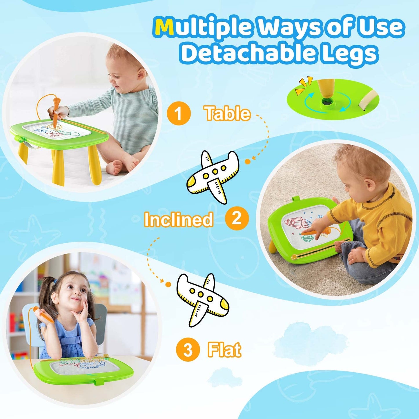 Kikidex Magnetic Drawing Board, Toddler Girl Toys for 1-3 Year Old, Doodle Board Pad Learning and Educational Toys for 1 2 3 Year Old Baby Kids Birthday Gift (Light Blue)