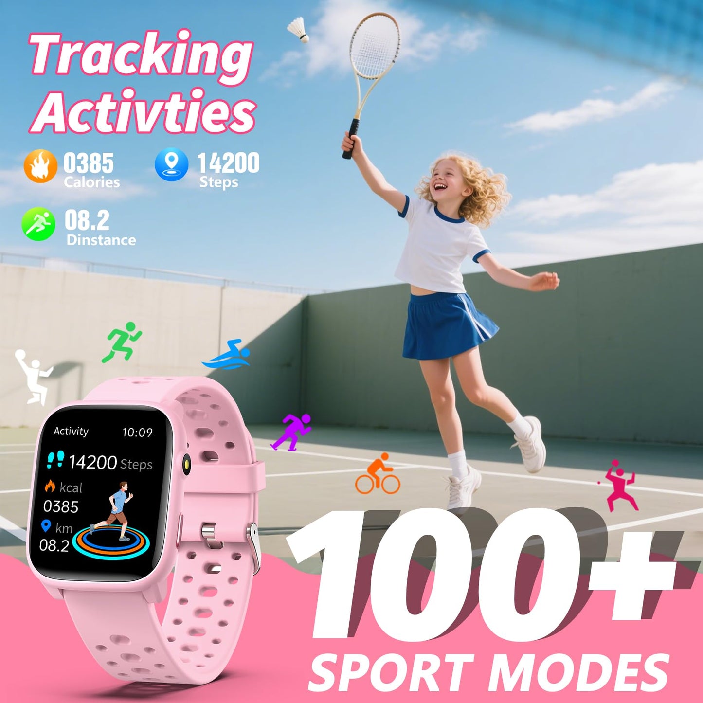 Smart Watch for Kids with 12 Puzzle Games, 1.83" Fitness Tracker Watch Heart Rate Sleep Monitor, Pedometer, Alarm Clock, Flashlight, Gift for 6-12 Year Old Boys Girls