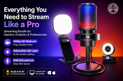 Webcam Streaming Kit with USB RGB Microphone & LED Light – 1080P 30FPS Streaming Camera Bundle for Twitch, YouTube, Podcasting, WFH – PC & Mac Compatible (Not for PS5 Alone)