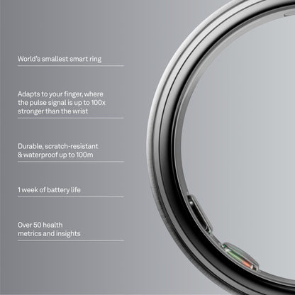 Oura Ring 5 - Stealth - Size 9 - World's Smallest Smart Ring - Sleep, Activity, Women's Health, AI Advisor, 1 Week of Battery Life, Oura App, Android & iOS Compatible