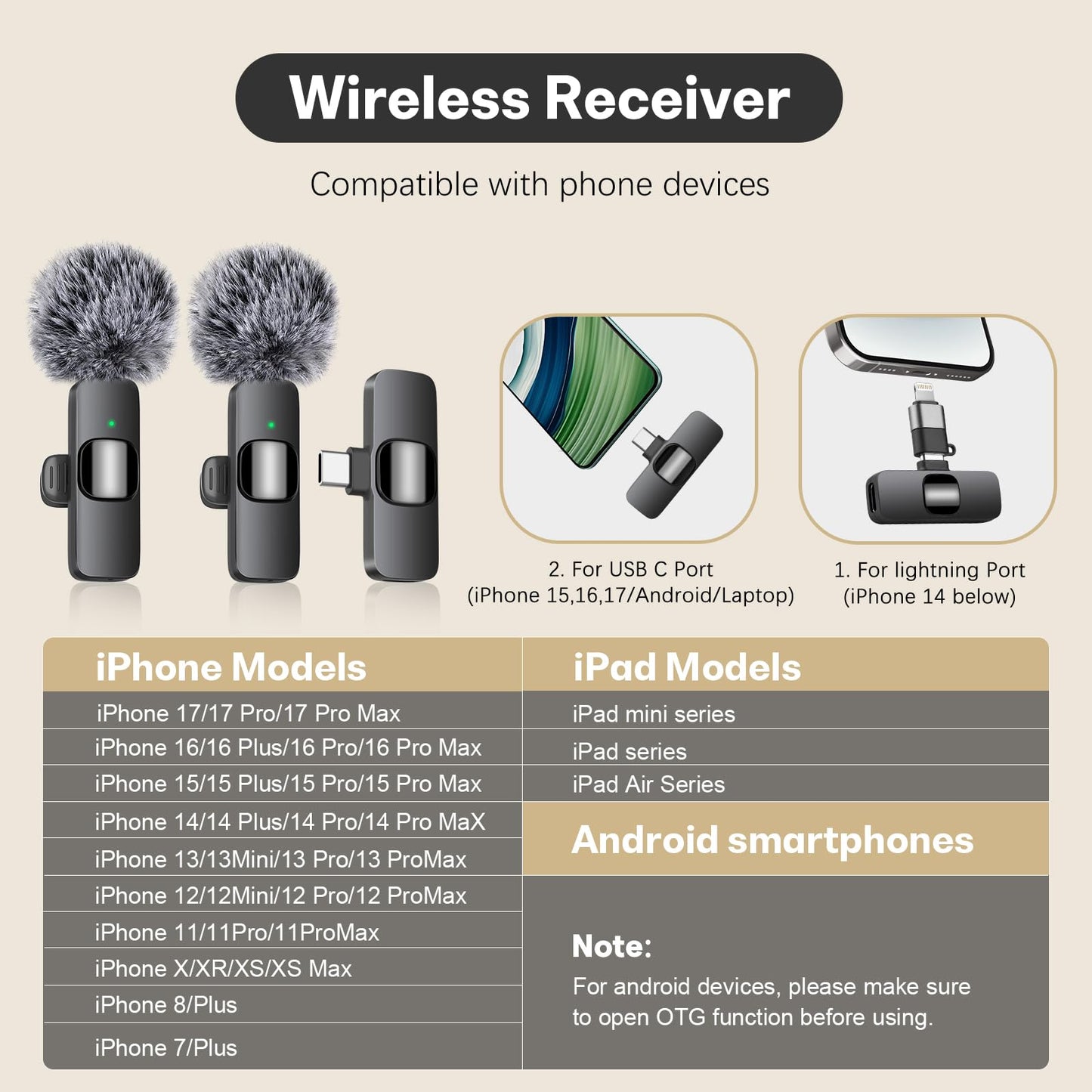 MAYBESTA Wireless Mini Microphone for iPhone, Android Phone - 2 Pack Lavalier Lapel Mic for Audio Video Recording - Clip on Content Creator Microphones for YouTube Tiktok Podcast Vlogging