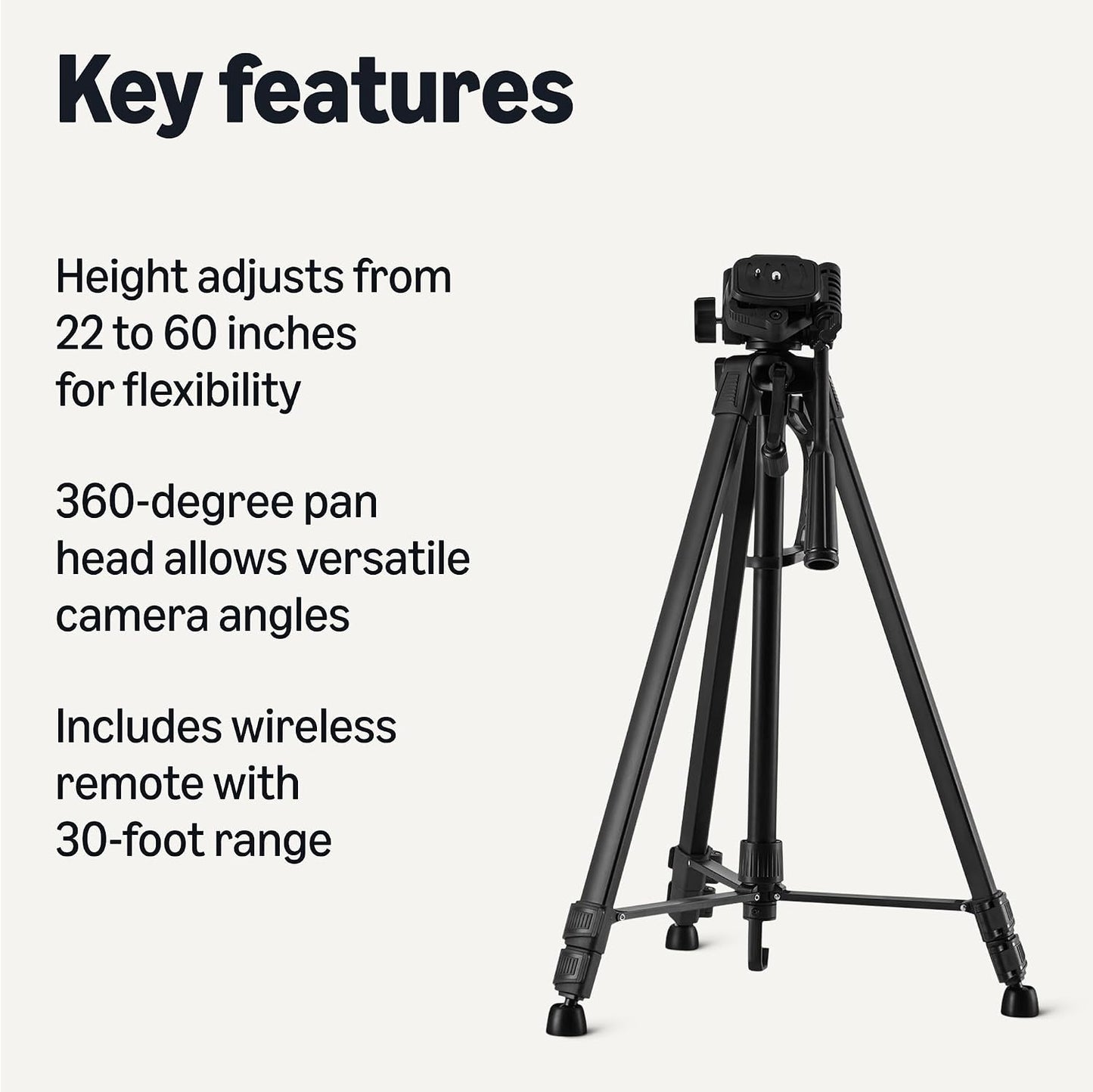 Amazon Basics 50-inch Lightweight Portable Camera Tripod Stand with Quick-Release Plate, Adjustable Height, Aluminum, for Travel Photography, Champagne