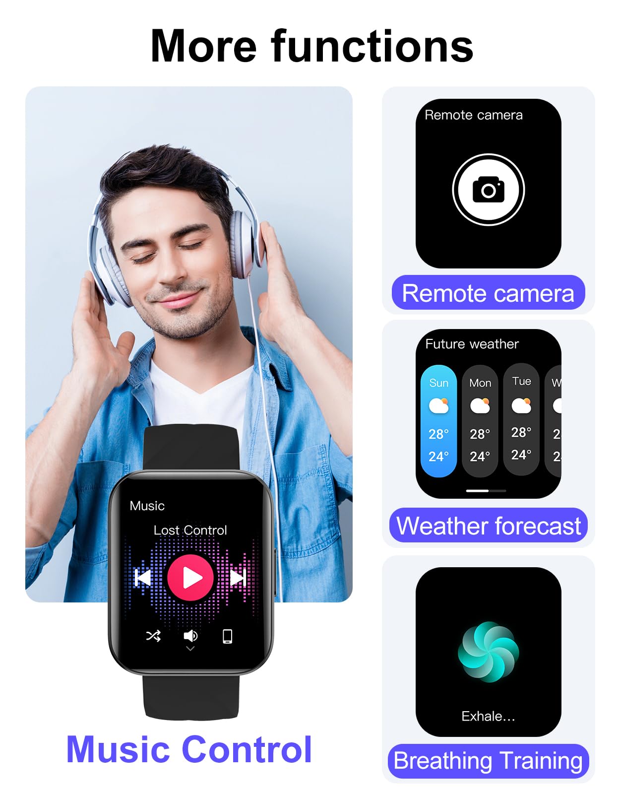 Smart Watch (Answer/Make Calls), 1.85" Smart Watches for Men Women Digital Watch Fitness Tracker with 100+ Sport Modes Heart Rate Monitor for iOS Android Phones Waterproof Black