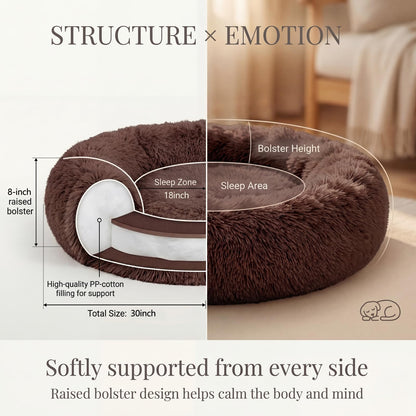 Small Calming Dogs Bed for Small Dogs Anti-Anxiety Machine Washable Fluffy Luxury Anti-Slip Waterproof Mute Base Warming Cozy Soft Pet Puppy Round Bed