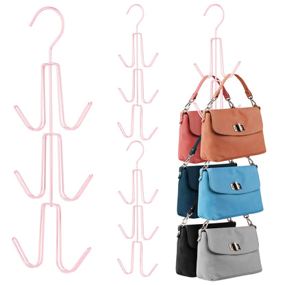 ZEDODIER 2 Pack Purse Organizer for Closet, Heavy-Duty Hanging Purse Hanger Closet Holds Up to 12 Purses, Metal Rotating Space Saving Bag Holder Handbag Storage Hook Backpack Rack, Silver