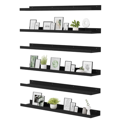 upsimples Floating Shelves for Wall, Wall Shelves for Decor Storage Set of 6, Wall Mounted Wood Shelf for Bedroom, Living Room, Bathroom, Kitchen, Picture Ledge Shelf, Black