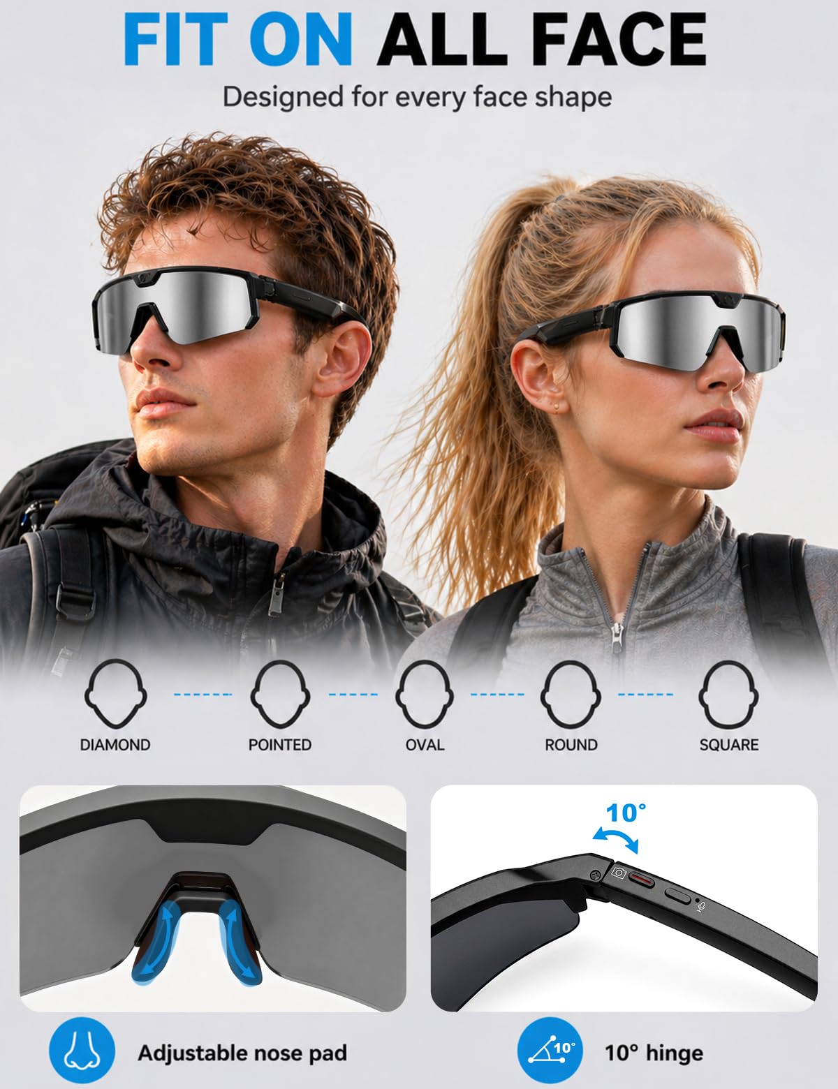 AI Smart Glasses with 30MP Camera, 4K HD Video Recording and Bluetooth Sport Glasses with ChatGPT Voice Real-Time Translation,IP66 UV400 Sunglasses for Baseball, Cycling & Hiking Black