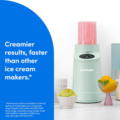 nutribullet Chill Ice Cream Maker, for Gelato, Sorbet, Frozen Yogurt, Smoothie Bowls, Compact Size, (2) Dishwasher Safe 16 oz. Pint Cups with Lids, Black, NBD50100AK