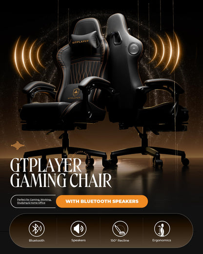 GTPLAYER Gaming Chair for Adults, Ergonomic Computer Game Chairs with Speakers, Footrest & Linkage Armrest, Reclining High Back Silla Gamer for Home Office, Ace Pro, Off-White