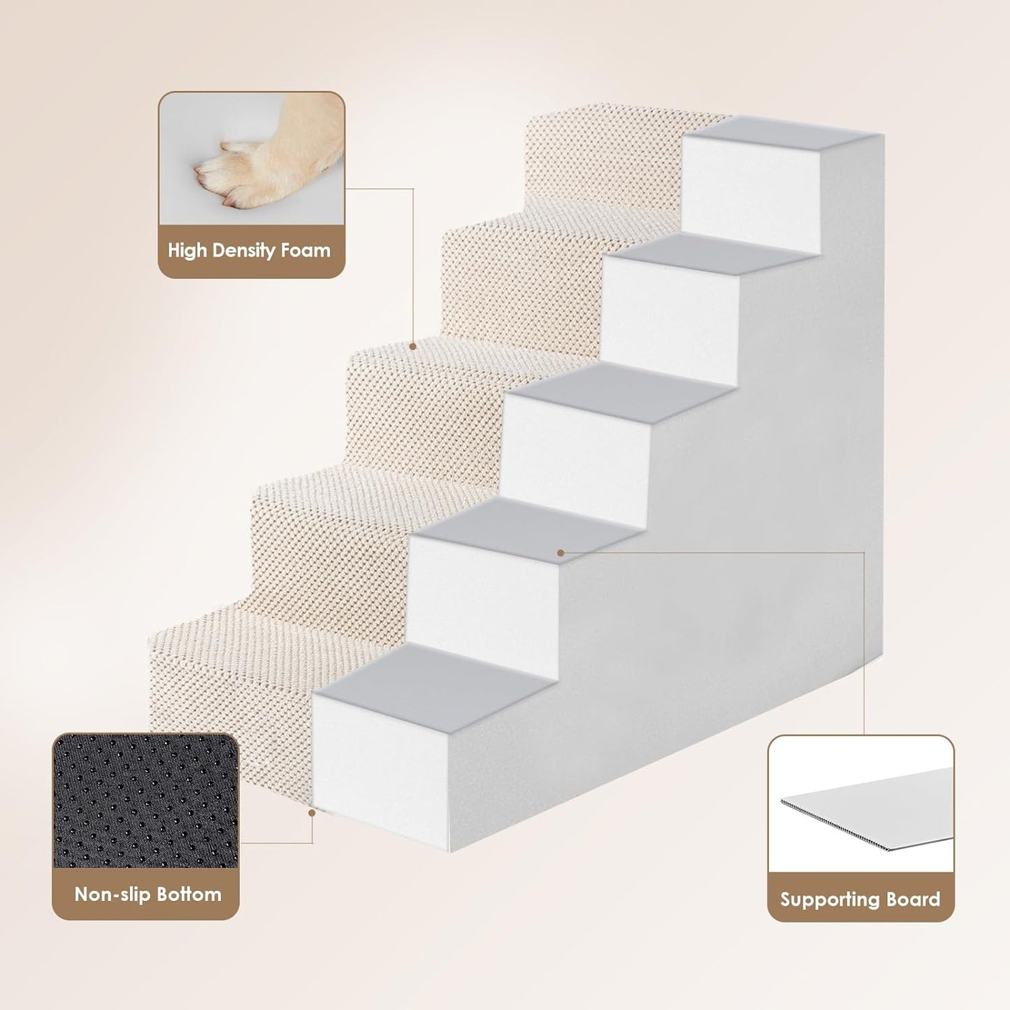 EHEYCIGA Dog Stairs for Small Dogs 13.5" H, 3-Step Dog Steps for Couch Sofa and Chair, Pet Steps for Medium Cats, Non-Slip Balanced Pet Ramp Indoor, Grey