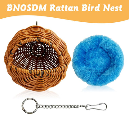 BNOSDM Rattan Bird Nest Parrot Nesting House Parakeet Nesting Soft Lovebird Warm Bed Sleeping for Parrots Bird Cage Accessories for Cockatiels Budgerigars Finches Canaries (Single-Hole Style)