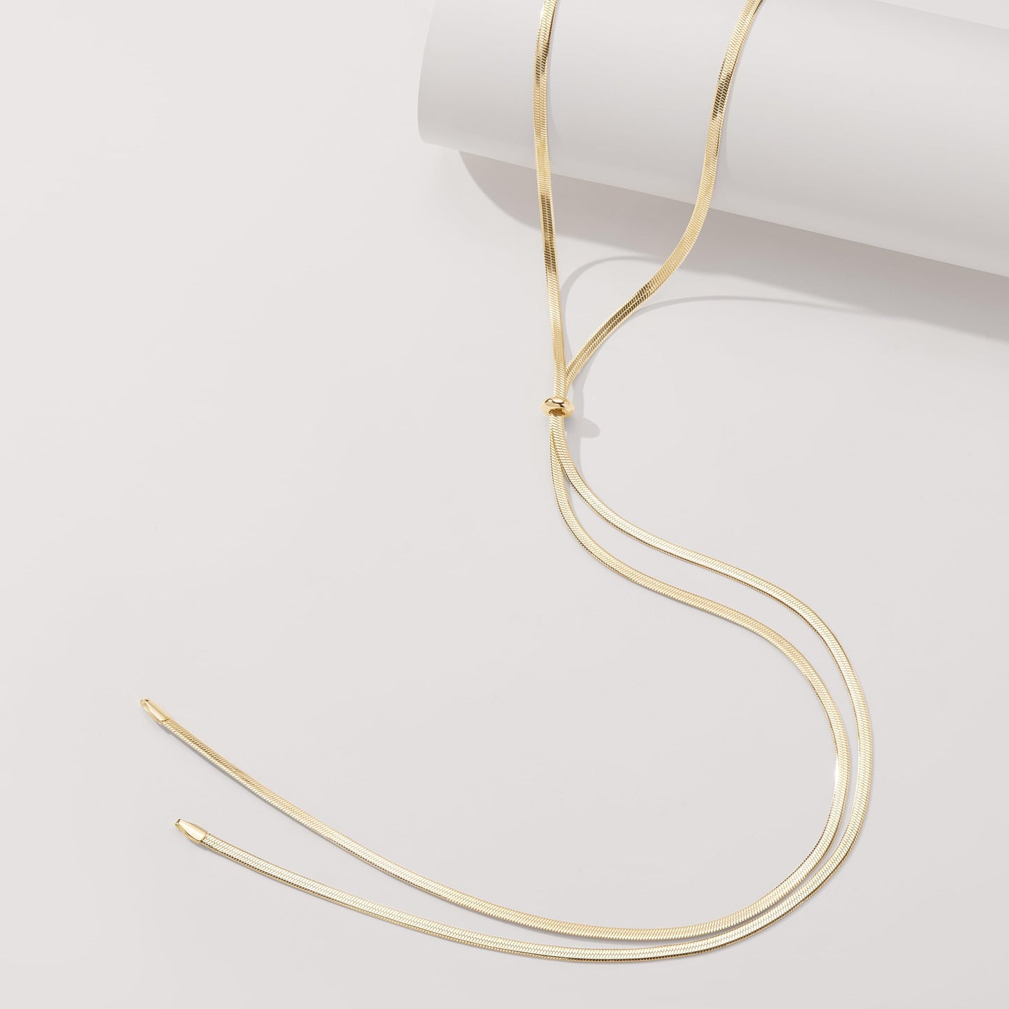 Chunky Long Y Necklace for Women, Waterproof Herringbone Drop Dangle Necklace, Adjustable Lightweight Trendy Fashion Slip Tie Necklace, Thin Layered Choker Chest Chain