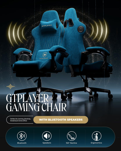 GTPLAYER Gaming Chair for Adults, Ergonomic Computer Game Chairs with Speakers, Footrest & Linkage Armrest, Reclining High Back Silla Gamer for Home Office, Ace Pro, Off-White