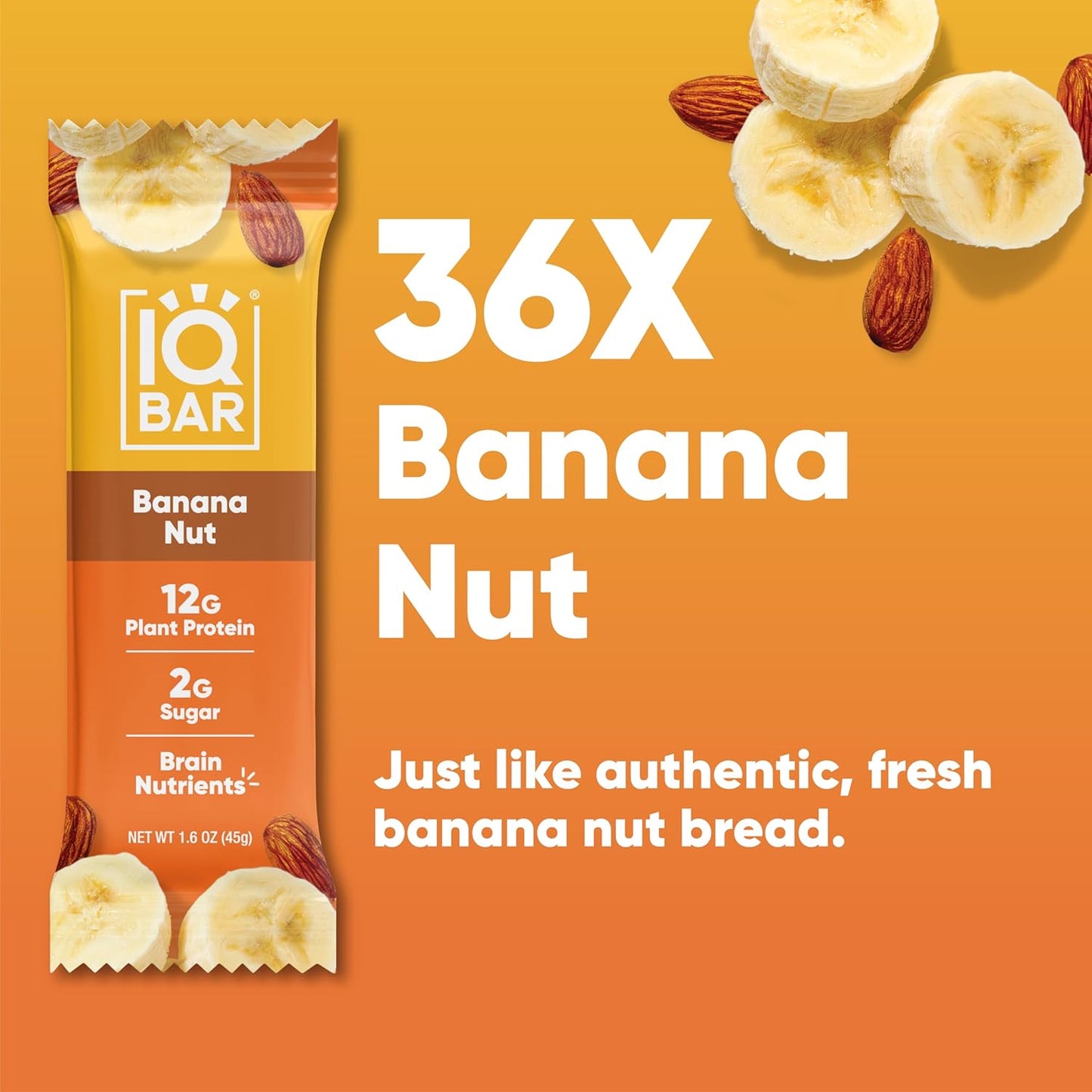 IQBAR Clean Plant Protein Bars, Almond Butter Chip 12-Count | Protein Snack | High Fiber, High Protein, Low Sugar, Clean Label Project Certified | Gluten Free, Dairy Free, Vegan, Keto, Soy Free