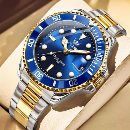 OLEVS Luxury Watches for Men Big Face Stainless Steel Business Dress Analog Quartz Watch with Day Waterproof Luminous Mens Wrist Watch
