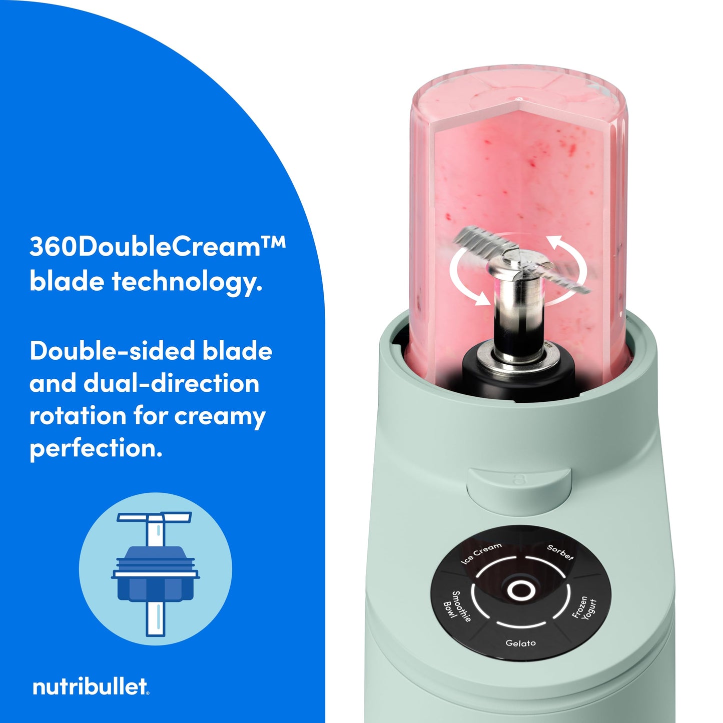 nutribullet Chill Ice Cream Maker, for Gelato, Sorbet, Frozen Yogurt, Smoothie Bowls, Compact Size, (2) Dishwasher Safe 16 oz. Pint Cups with Lids, Black, NBD50100AK