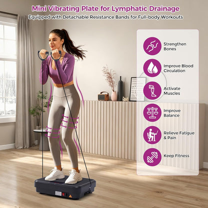 Vibration Plate Exercise Machine, 400LBS Vibrating Plate for Lymphatic Drainage with 999 Speeds, Vibration Plate Machine with Resistance Bands, Mini Lymphatic Drainage Massager for Home Exercising