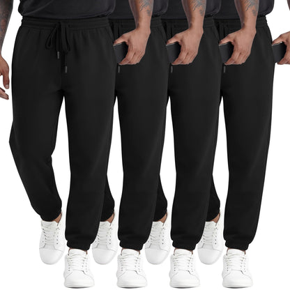August Alley 4 Pack Mens Athletic Joggers Gym Workout Running Sweatpants Lounge Drawstring Track Sweat Pants with Pockets