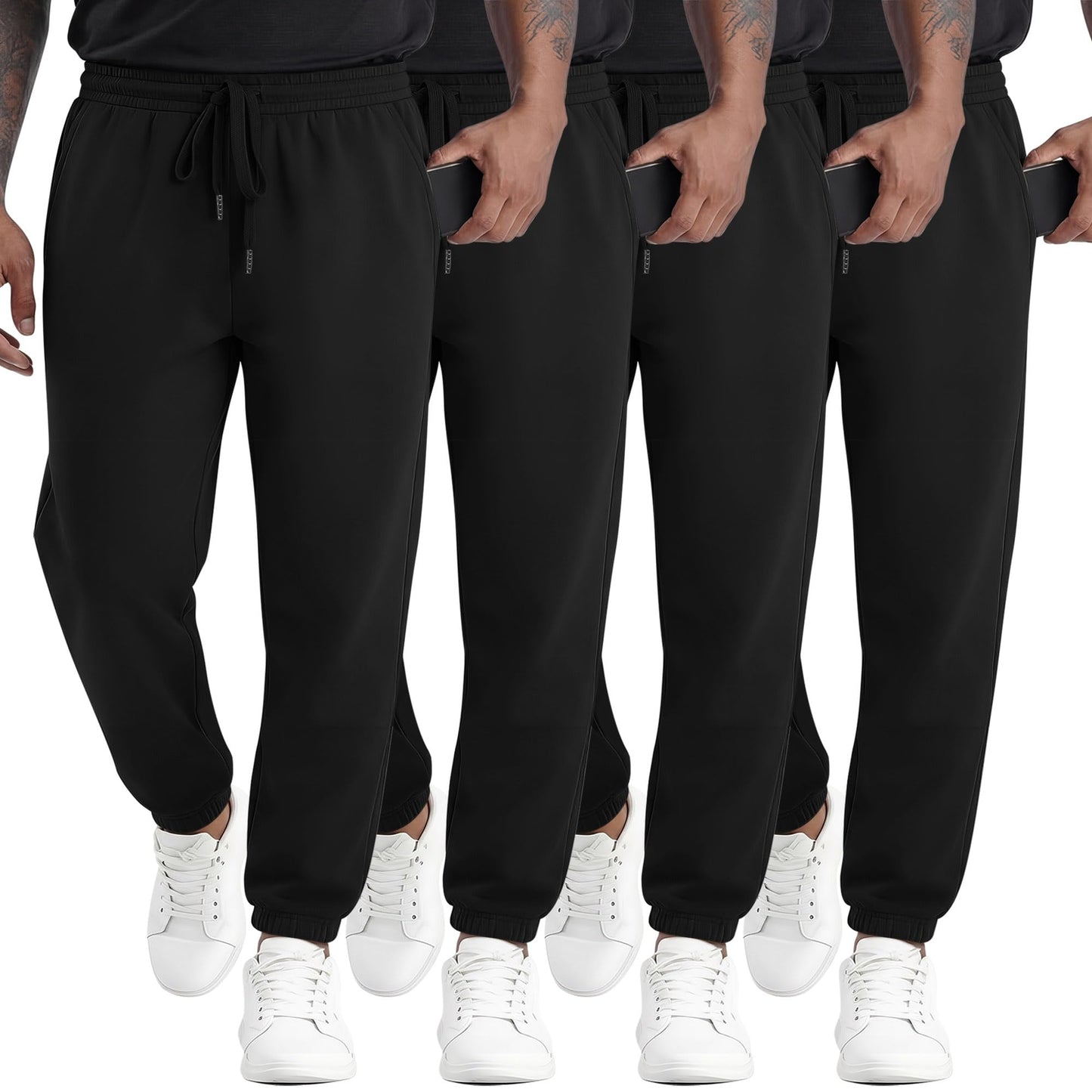 August Alley 4 Pack Mens Athletic Joggers Gym Workout Running Sweatpants Lounge Drawstring Track Sweat Pants with Pockets