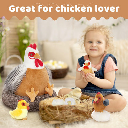 MaoGoLan 8Pcs Chicken Stuffed Animals, Stuffed Hen Plush Toys with Babies Chickens and Eggs, Nest House Plush Set, Cute and Soft Farm Stuffed Animals Gift for Kids