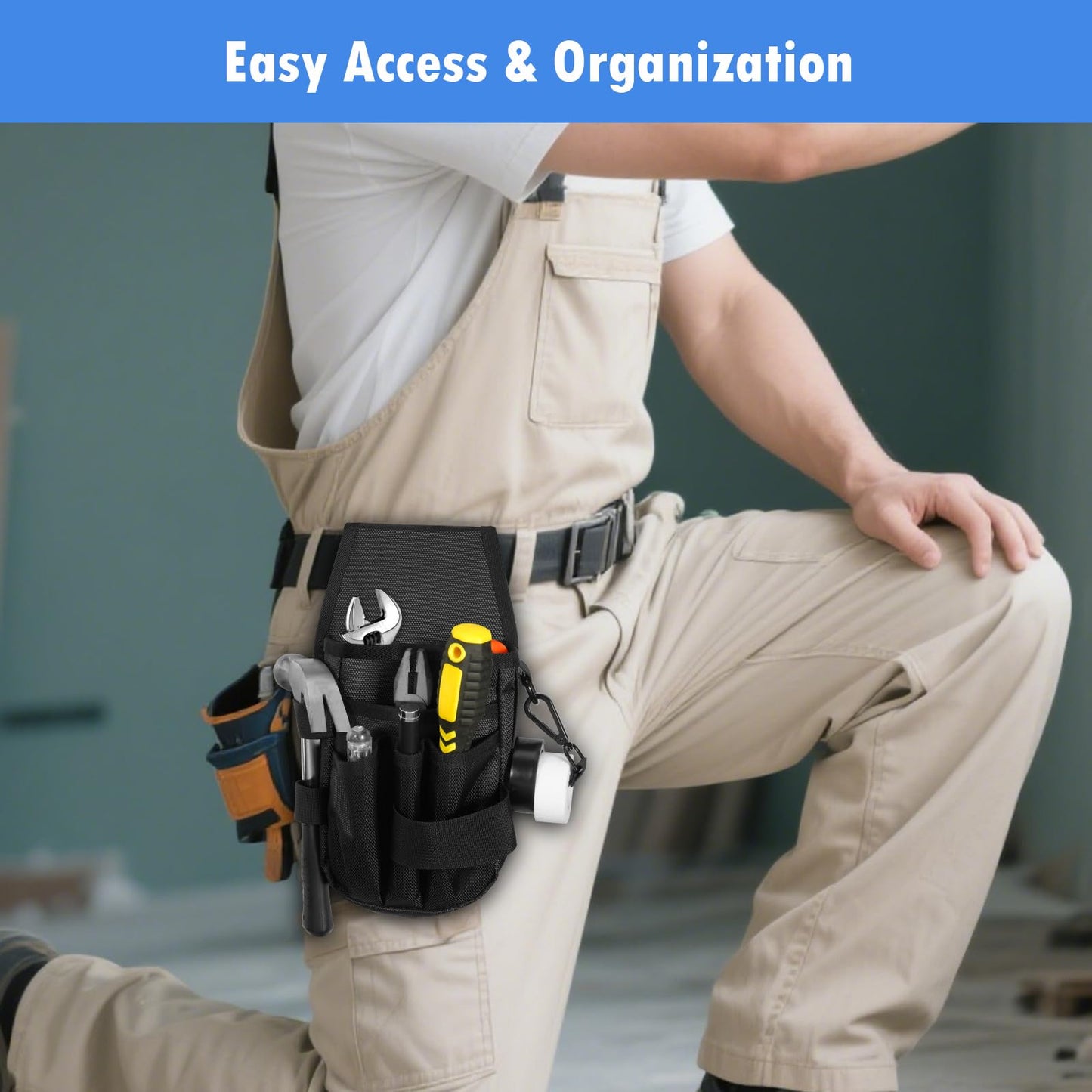KENOBE 5-Pockets Tool Pouch, Black Tool Pouch Organization, Heavy-Duty Electrician Tool Pouches for Electrician, Carpenter, Construction, Technician, Side Belt Pouch, Small Electrician Holster