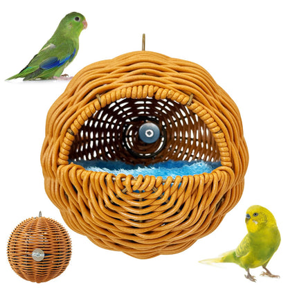 BNOSDM Rattan Bird Nest Parrot Nesting House Parakeet Nesting Soft Lovebird Warm Bed Sleeping for Parrots Bird Cage Accessories for Cockatiels Budgerigars Finches Canaries (Single-Hole Style)