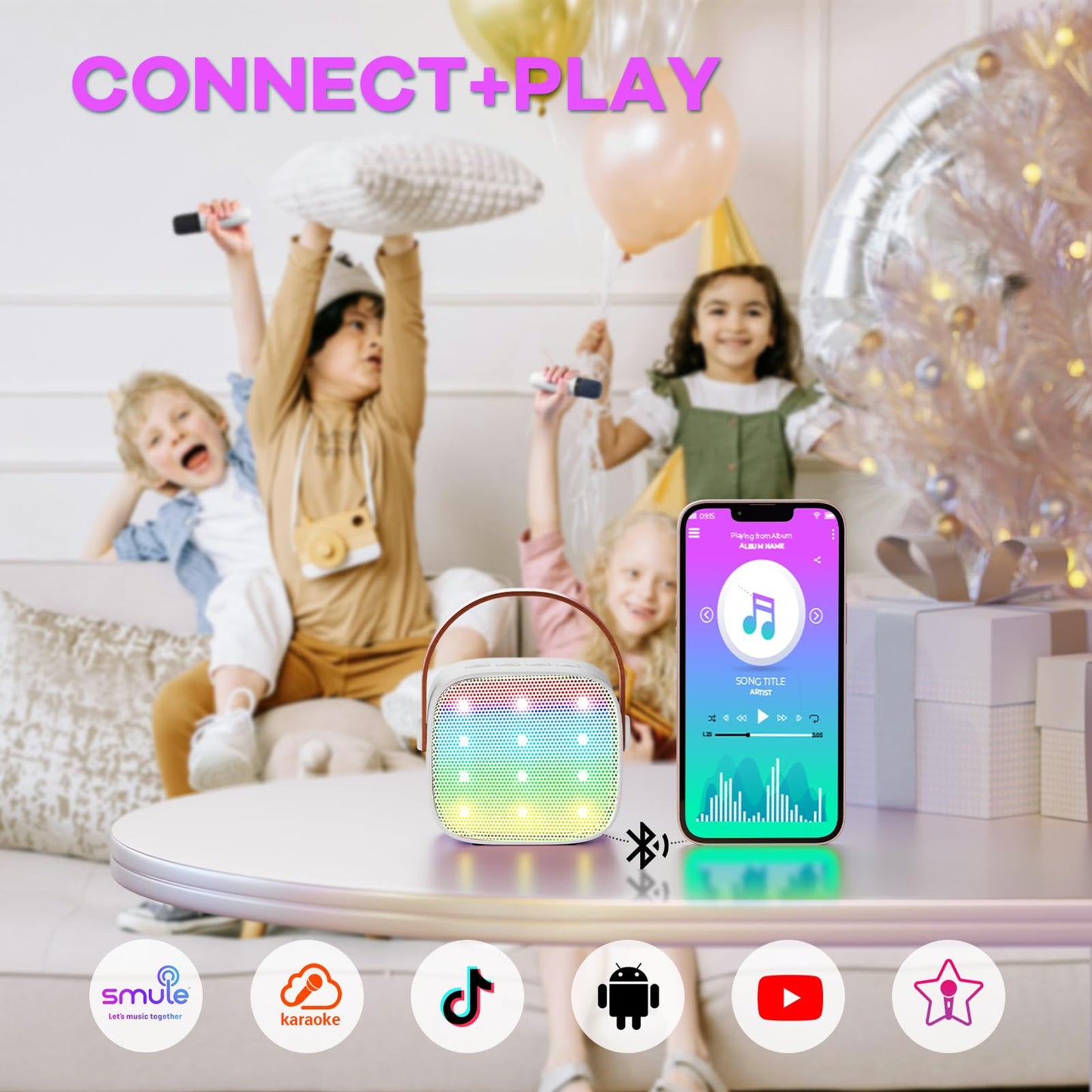YLL Mini Karaoke Machine for Kids Adults, Portable Bluetooth Speaker with 2 Wireless Microphones, Trendy Birthday Gifts Toys for Girls Ages 3, 4, 5, 6, 7, 8, 9, 10+ Years Old Home Family Party (P-ink)