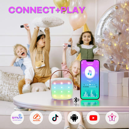 YLL Mini Karaoke Machine for Kids Adults, Portable Bluetooth Speaker with 2 Wireless Microphones, Trendy Birthday Gifts Toys for Girls Ages 3, 4, 5, 6, 7, 8, 9, 10+ Years Old Home Family Party (P-ink)