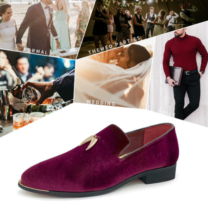 MHB Men's Multiple Colors Velvet Loafer Slip-on Tuxedo Dress Shoes Glitter Suede Smoking Slipper