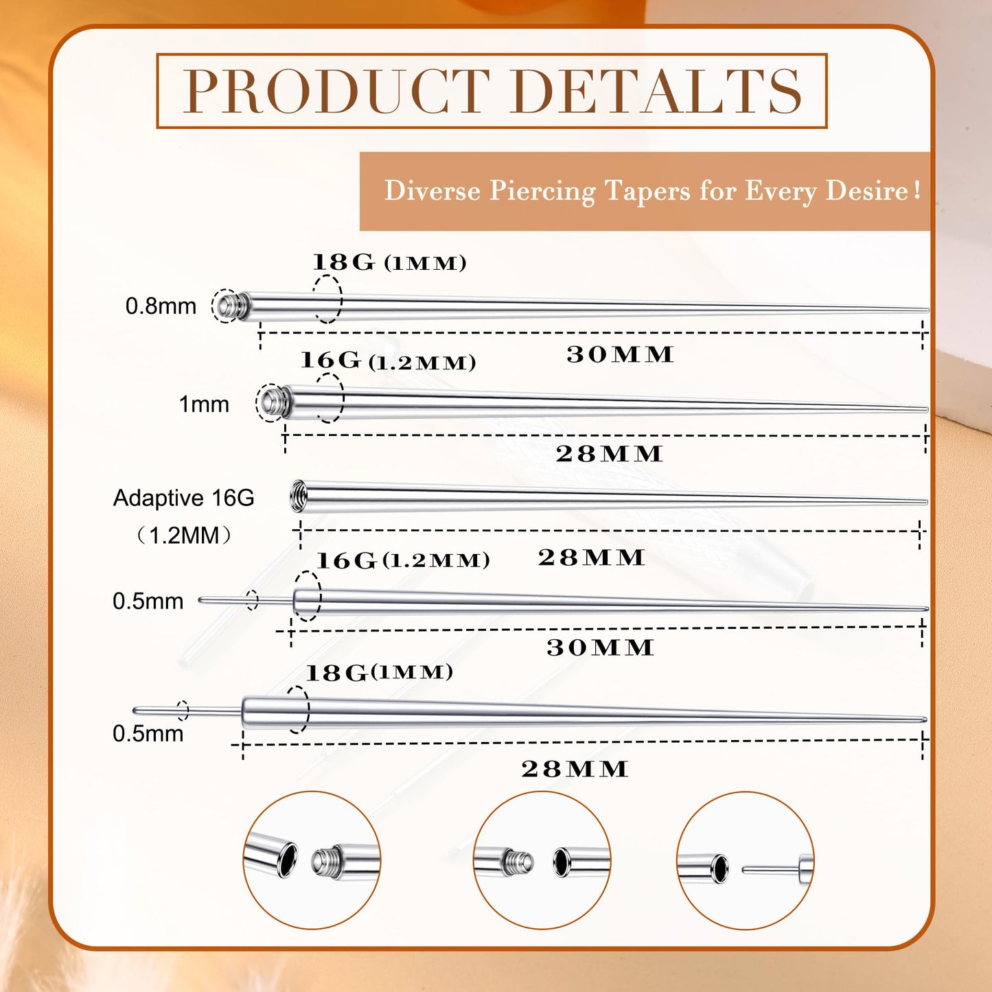 GEMQUEEN Piercing Taper Ball Grabber Tool for Changing Jewelry - 14G 16G 18G 20G Stainless Steel Flat Back Earrings Applicator Tool Threadless Insertion Pin Thread Body Piercing Kit for Ear Nose Lip