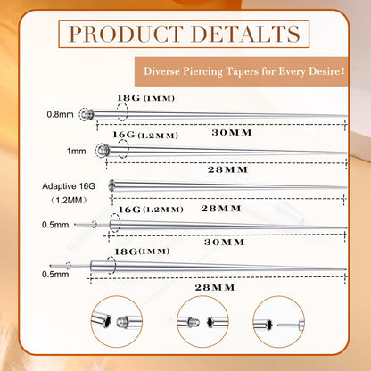 GEMQUEEN Piercing Taper Ball Grabber Tool for Changing Jewelry - 14G 16G 18G 20G Stainless Steel Flat Back Earrings Applicator Tool Threadless Insertion Pin Thread Body Piercing Kit for Ear Nose Lip