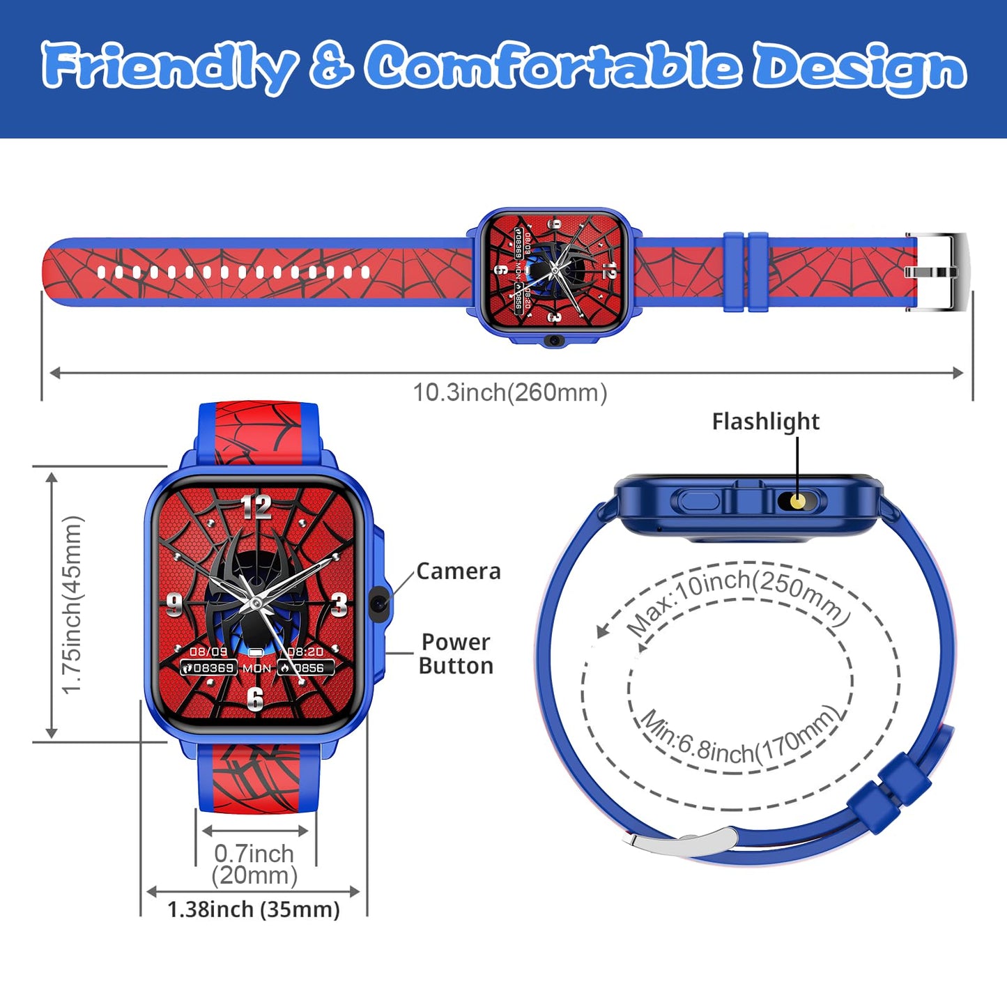 Smart Watch for Kids Boys Age 5-12, Ai Functions Games HD Touch Screen Watches with Video Camera Music Player Pedometer Heart Rate Sleep Tracker Christmas Birthday Gifts for Boys (Camouflage, 1.85")