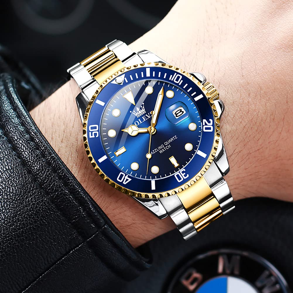 OLEVS Luxury Watches for Men Big Face Stainless Steel Business Dress Analog Quartz Watch with Day Waterproof Luminous Mens Wrist Watch