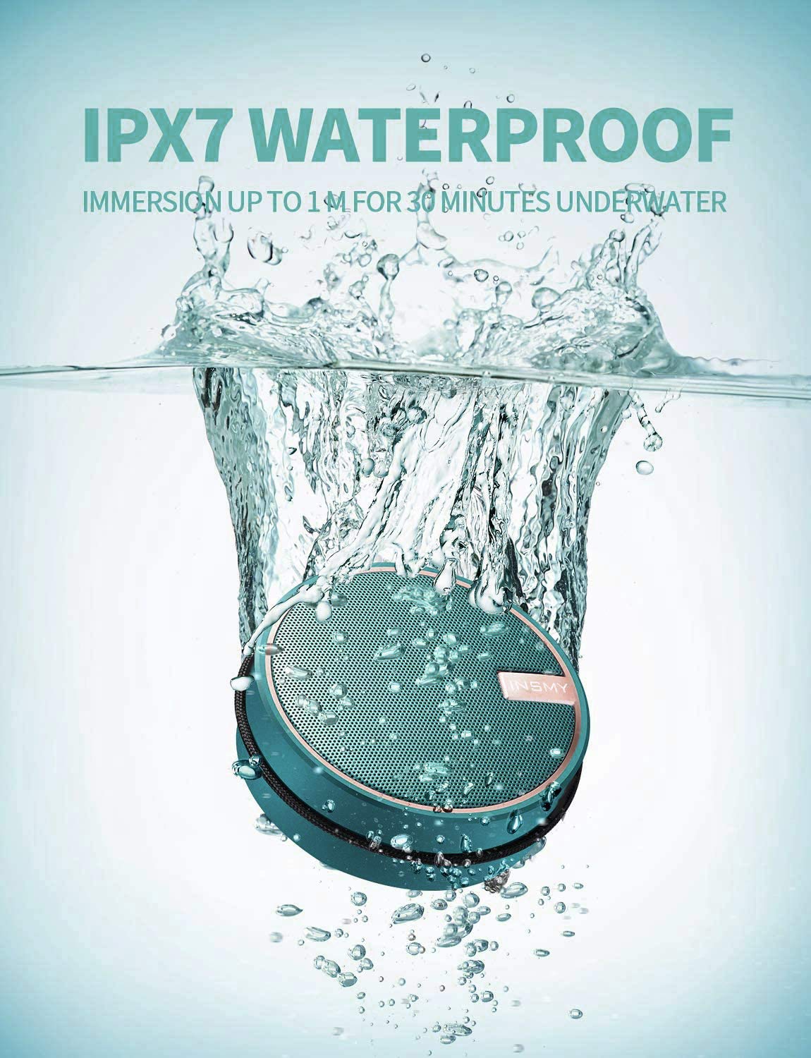 INSMY C12 IPX7 Waterproof Shower Bluetooth Speaker, Portable Small Speaker, Speakers Bluetooth Wireless Loud Clear Sound Support TF Card Suction Cup for Kayak Canoe Beach Gift (Black)