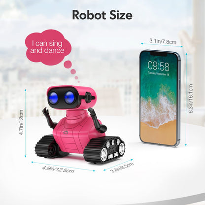 ALLCELE Girls Robot Toy, Rechargeable RC Robot for Kids, Remote Control Toy with Music and LED Eyes, Gift for Children Age 3 Years and Up - Pink
