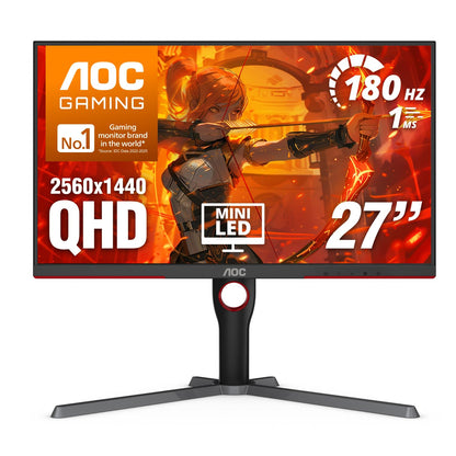 AOC 27 Inch QHD Gaming Monitor 240Hz 0.3ms, Overclock 260Hz, IPS, 2560x1440, G-Sync Compatible, HDR Ready, DisplayPort 1.4 HDMI 2.0, VESA Mount, 3-Year Zero-Bright-Dot, Q27G41ZE
