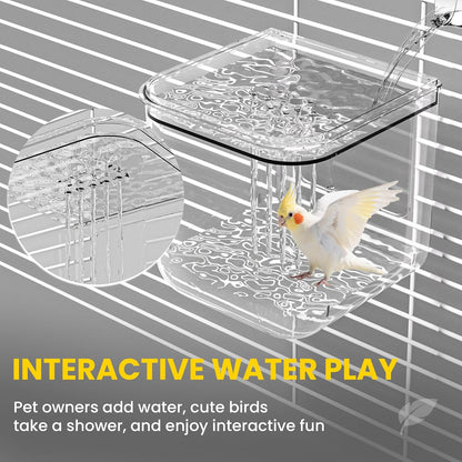 No Mess Automatic Bird Feeder,Multifunctional Parrot Seed Feeders,Transparent Seed Food Container,Bird Cage Accessories for Canaries Budgies Lovebirds Conures Cockatiels