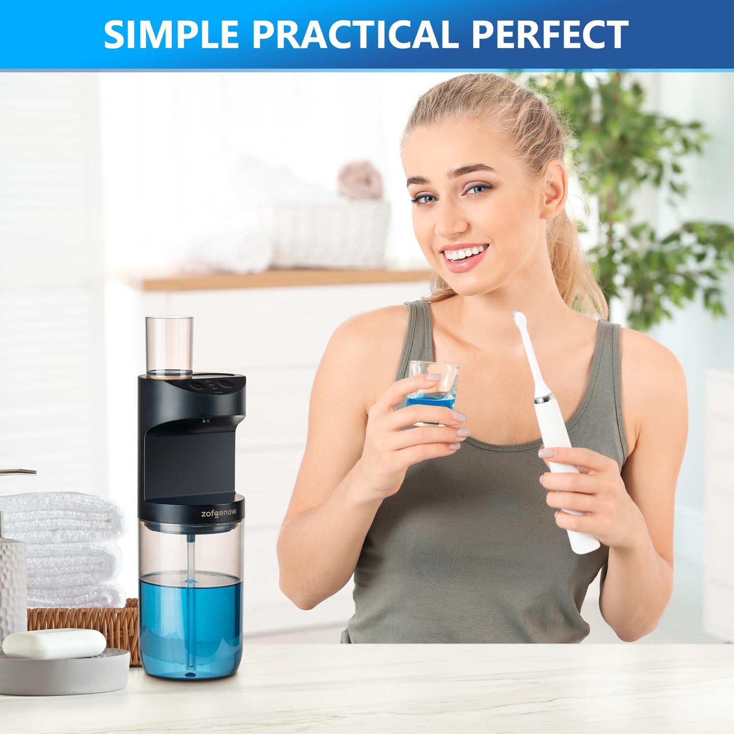 ZOFGENOW Automatic Mouthwash Dispenser for Bathroom,Bathroom Accessories 19.4 Fl Oz Dispensers with Magnetic Cups,Wall Mounted Dispenser,Suitable for All Age Groups,White