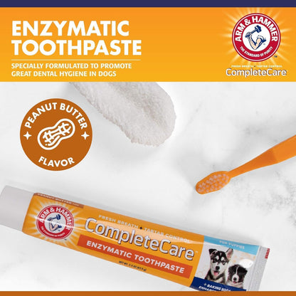 Arm & Hammer Complete Care Dog Dental Kit with Enzymatic Dog Toothpaste, Toothbrush and Finger Brush, Baking Soda and Calcium Formula for Plaque Tartar Control, Chicken Flavor, 2.5 Oz