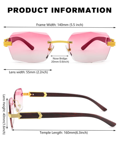 Pro Acme Rimless Rectangle Sunglasses for Men Women Hexagon Shade Eyewear Frameless y2k Glasses