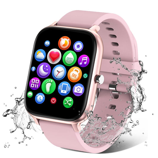 Smart Watch for Men Women Compatible with iPhone Samsung Android Phone 1.69 inch Full Touch Screen IP68 Waterproof Bluetooh Fitness Tracker Heart Rate/Sleep Monitor (Black)