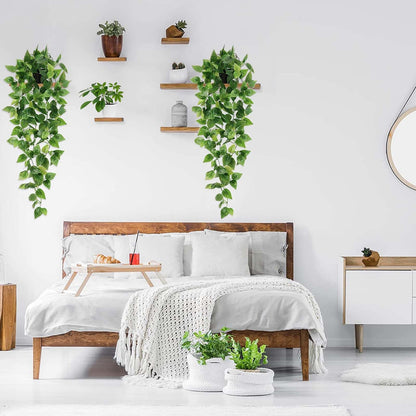 BLEUM CADE Fake Hanging Plants, 2pcs Artificial Pothos Vines Faux Plants Greenery for Wall Home Living Room Office Indoor Outdoor Decor (No Baskets)